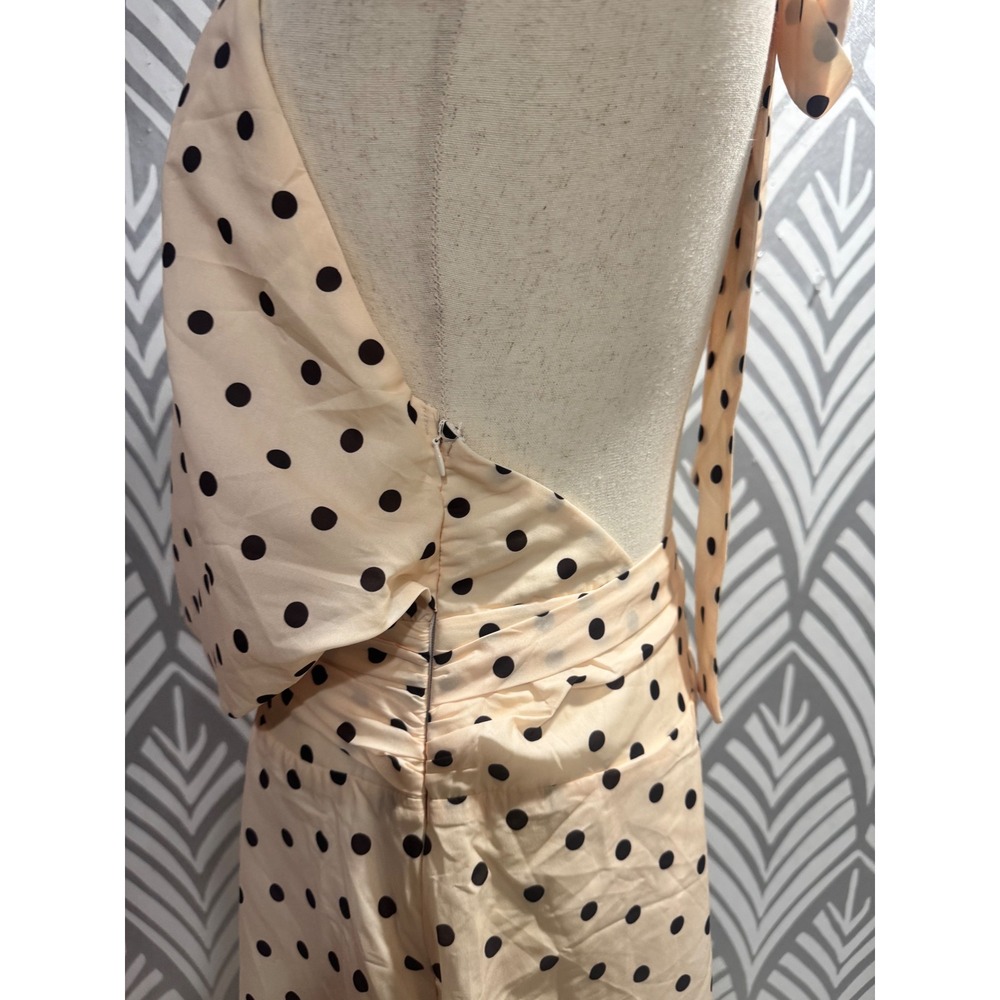 Polka Dot Natalea halter Mini Dress Romper Backless Tie Neck Peach Brown 10 - Picture 5 of 7